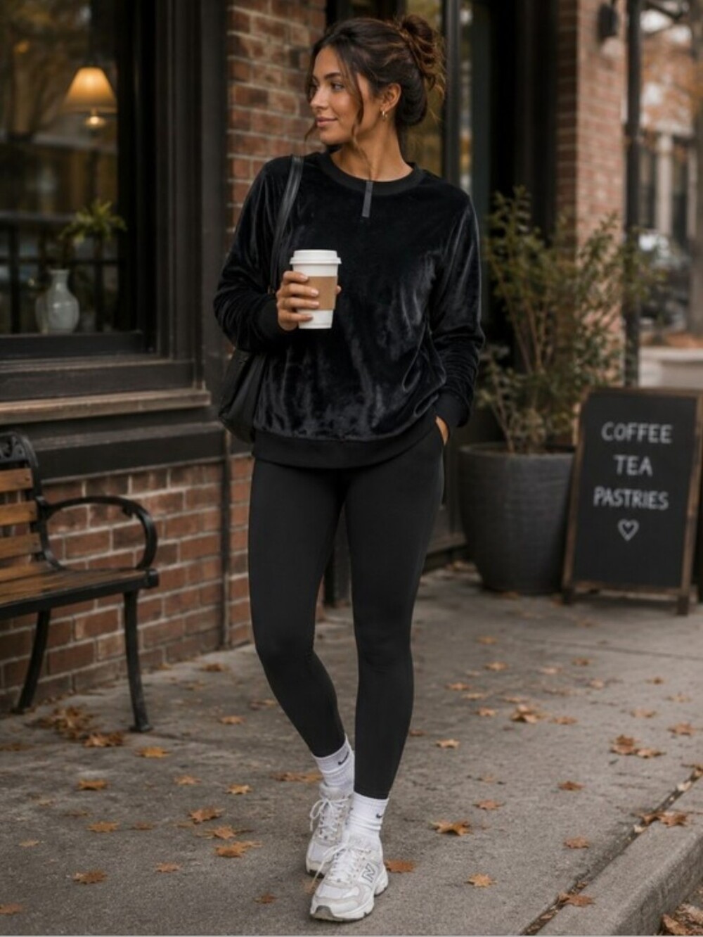 525$ GAIAM Velvet Crew Neck Pullover - Black